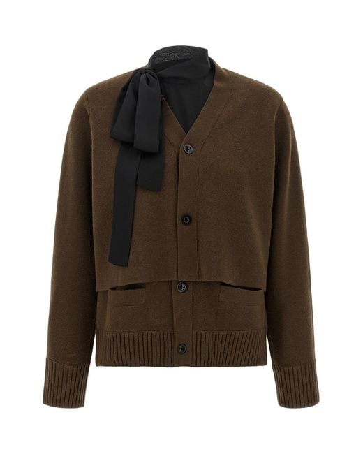Sacai Brown Cut-out Cardigan