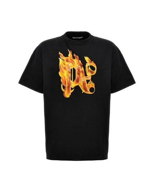 Palm Angels Black 'burning Monogram' T-shirt for men