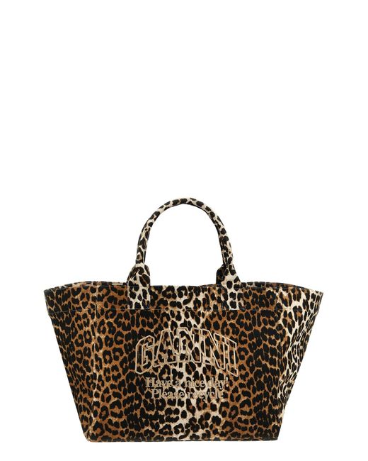 Ganni Brown Oversized Leopard Shopping Bag