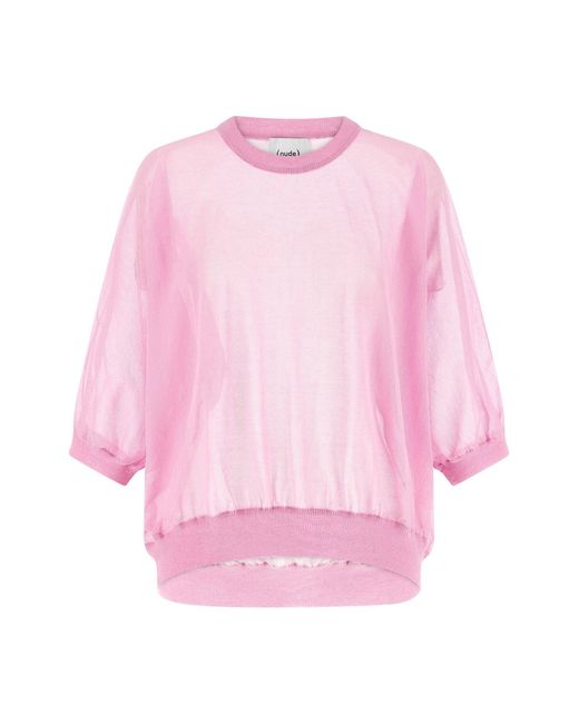 Nude Pink Semi-sheer Cotton Sweater