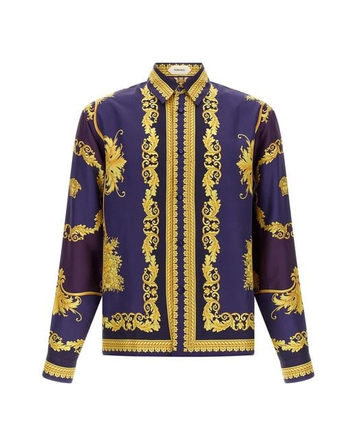 Versace Blue 'new Barocco' Twill Shirt for men