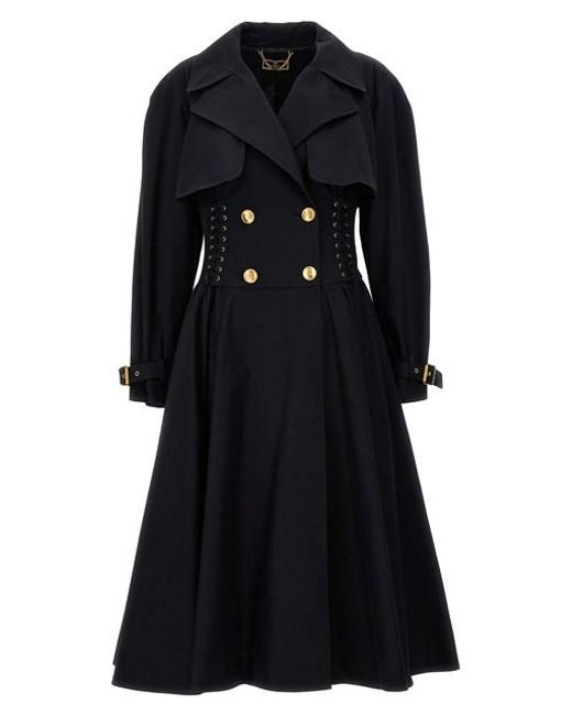Elisabetta Franchi Black Redingote Line Trench Coat Coats, Trench Coats