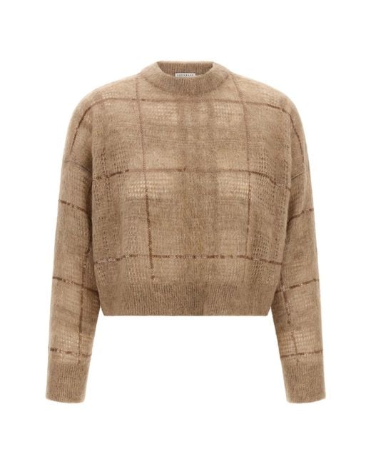 Brunello Cucinelli Natural Sequin Check Sweater