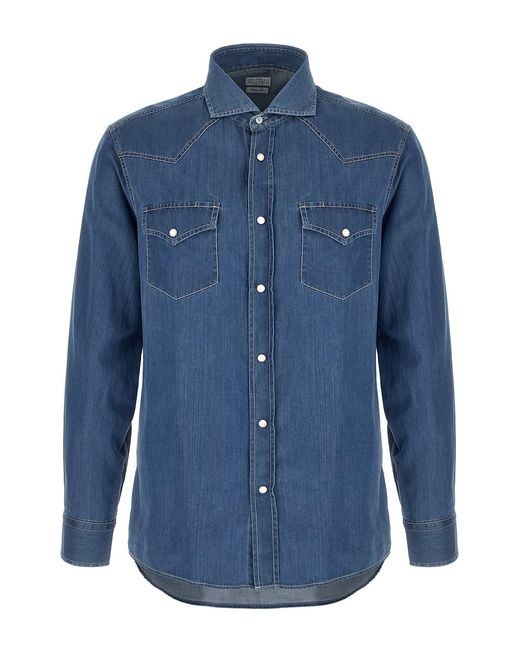 Brunello Cucinelli Blue Texan Shirt for men