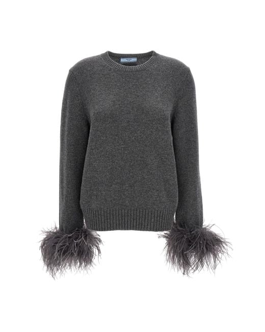 Prada Black Feather Cashmere Sweater