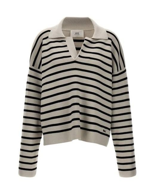 AMI Black Striped Polo Sweater