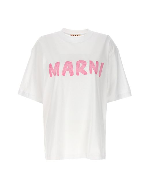 Marni White T-Shirt Mit Logodruck