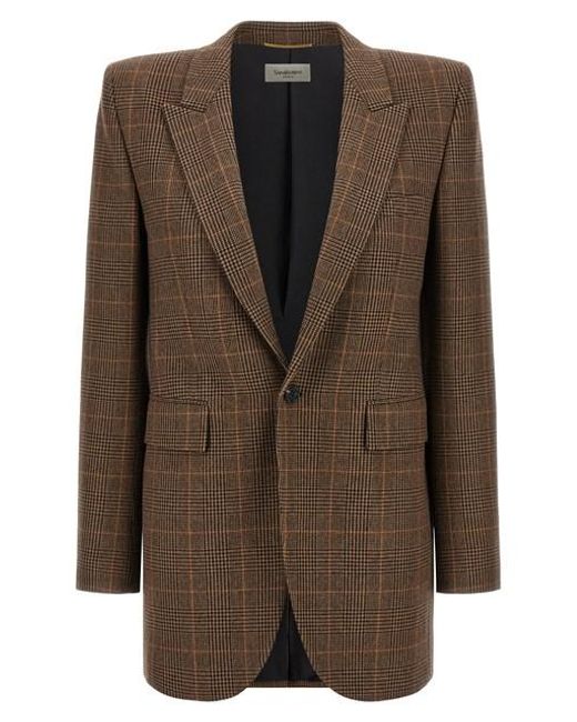 Saint Laurent Brown Check Wool Blazer
