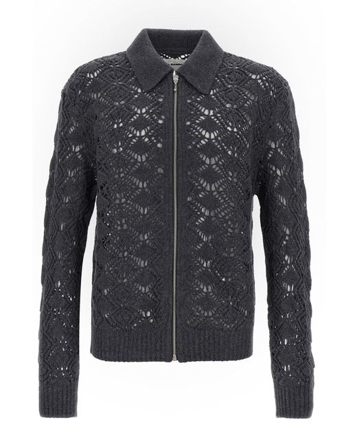 Jil Sander Black Openwork Wool Cardigan for men