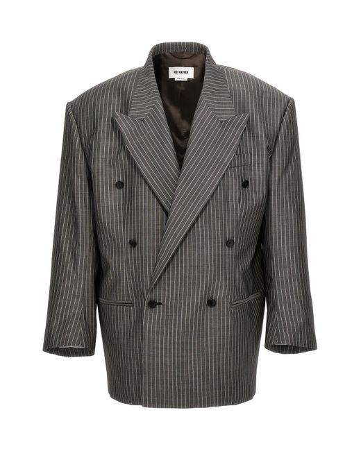 Hed Mayner Gray Pinstriped Double-breasted Blazer for men