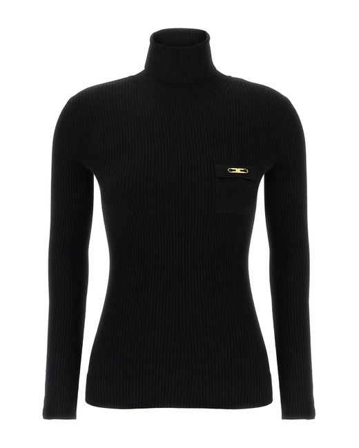 Elisabetta Franchi Black Gerippter Rollkragenpullover