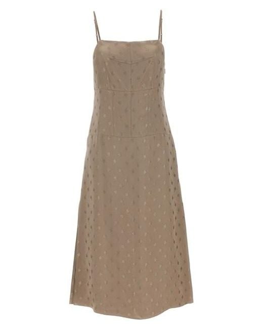 【関税込み】fendi SATIN MIDI DRESS Fendi Satin Midi Dress in Natural | Lyst