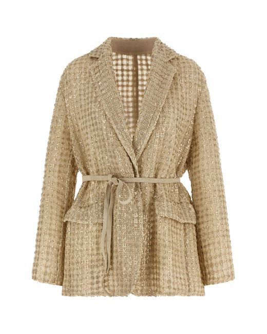 Brunello Cucinelli Natural 'dazzling Net Embroidery' Organza Blazer