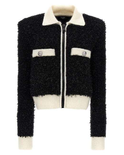 Balmain Black Furry Tweed Jacket
