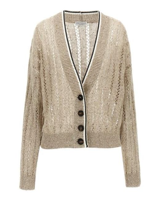 Cardigan 'Rustic Dazzling Net' di Brunello Cucinelli in Natural