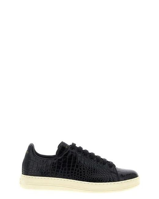 Tom Ford Black Crocodile Print Sneakers for men