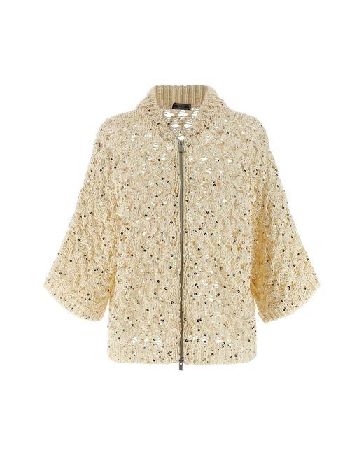 Peserico Natural Sequin Mesh Cardigan