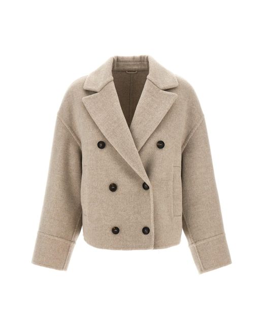Brunello Cucinelli Natural Double-breasted Short Coat
