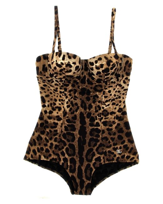 Dolce & Gabbana Brown Einteiliger Badeanzug "Leopardo"
