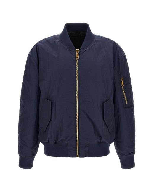 Balmain Blue Logo Embroidery Bomber Jacket for men