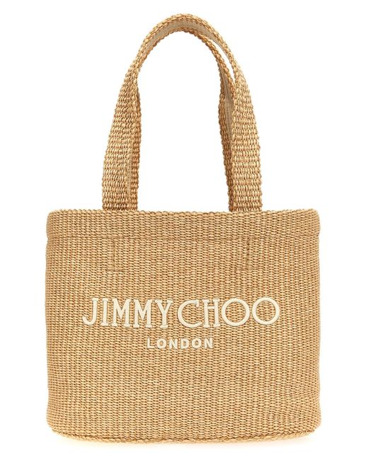 Jimmy Choo 'Beach Tote East-West' Shopping Bag in Natural