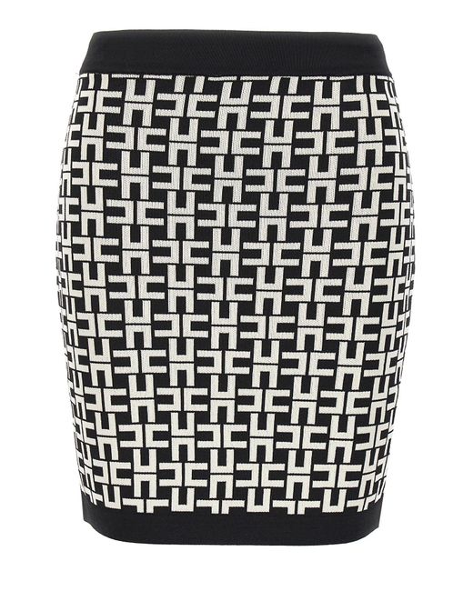 Elisabetta Franchi Black Jacquard Logo Skirt Skirts