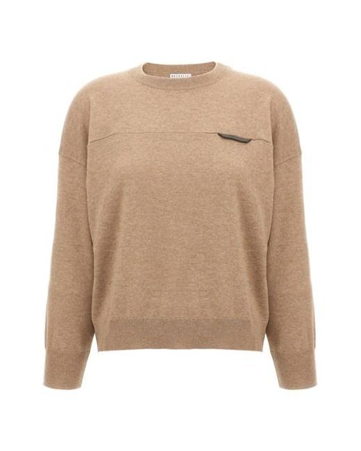 Maglione Crop Monile di Brunello Cucinelli in Natural