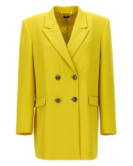 Elisabetta Franchi Yellow Double-breasted Blazer With Logo Buttons
