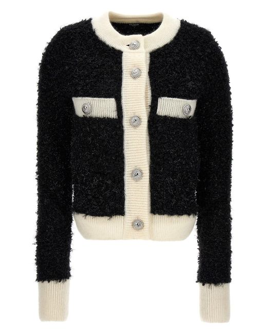Balmain Black Furry Tweed Cardigan