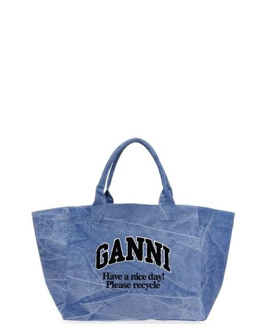 Ganni 'blue Oversized Canvas' Shopping Bag
