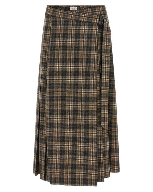 Brunello Cucinelli Green Tartan Skirt