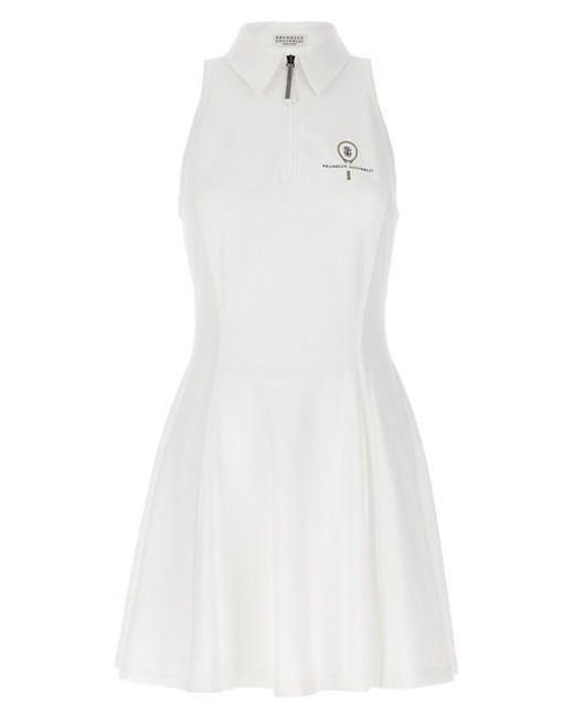 Brunello Cucinelli White Logo Embroidery Dress