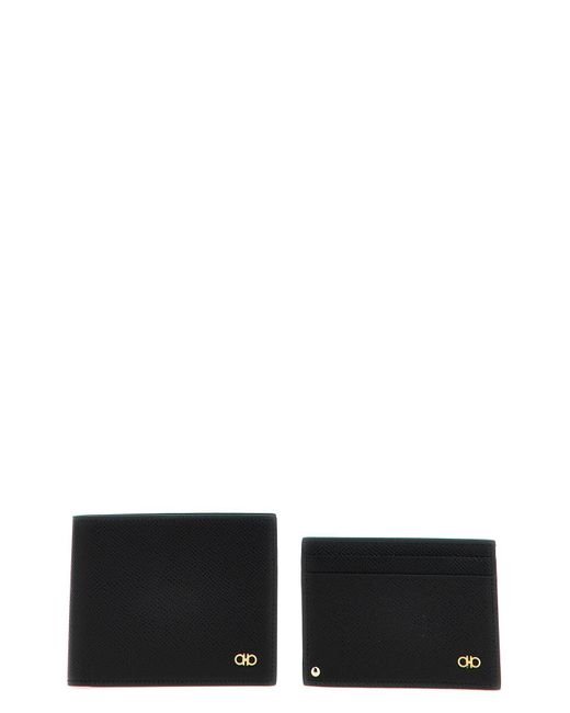 Ferragamo Black 'Gancio' Wallet + Card Holder Set for men