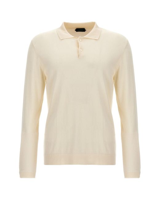 Zanone White Cotton Silk Polo Shirt for men