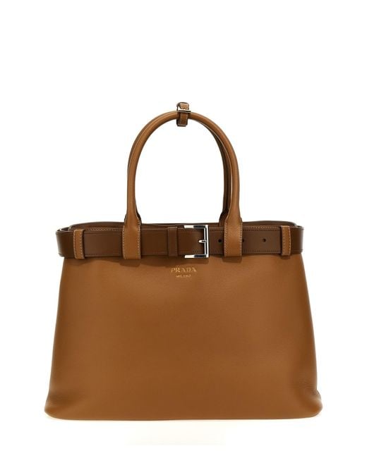 Prada Brown ' Buckle' Large Handbag