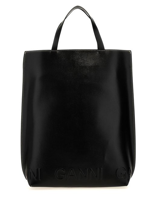 Ganni Black 'banner Medium' Shopping Bag