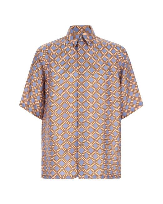 Fendi Pink 'net' Print Silk Shirt for men