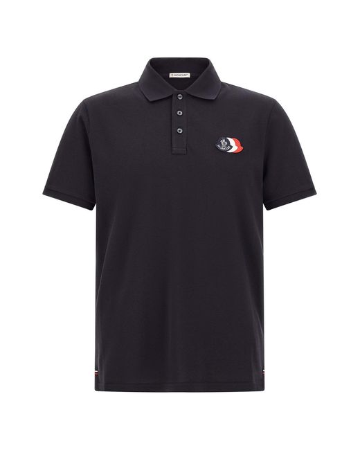 Moncler Black Triple Logo Polo Shirt for men