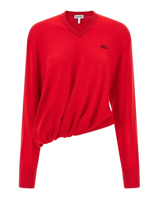 Loewe Red Asymmetrical Cut Sweater