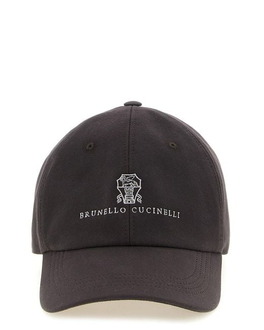Brunello Cucinelli Black Logo Embroidery Cap for men