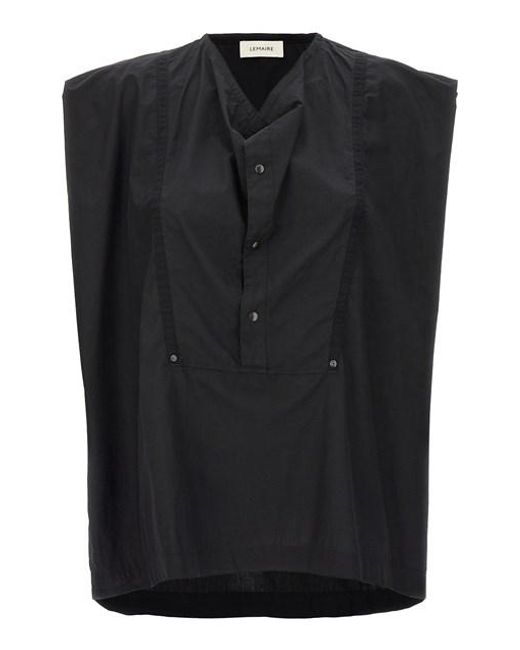 Lemaire Black 'cap Sleeve Top With Snaps' Blouse