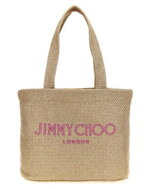 【Jimmy Choo】BEACH TOTE E/W M◆0000095136TYJ Beach Tote E/W | Natural Raffia Embroidered Tote Bag | JIMMY
