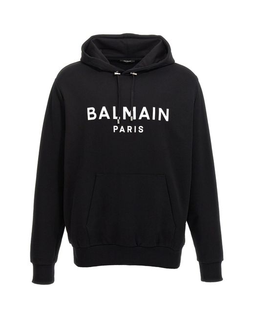 Balmain Black Logo Print Hoodie for men