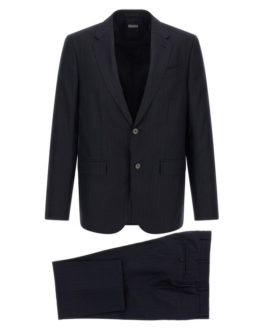 Zegna Blue Pinstriped Flannel Dress for men