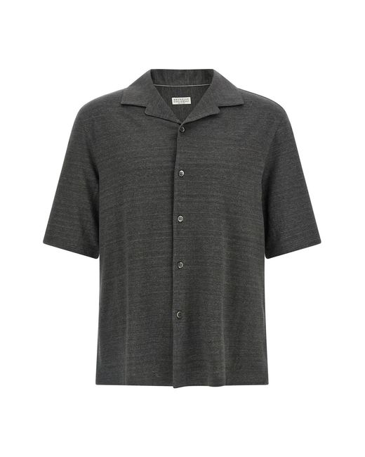 Brunello Cucinelli Gray 'camp' Collar Shirt for men