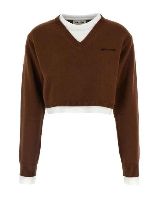 Miu Miu Brown Cropped-Pullover