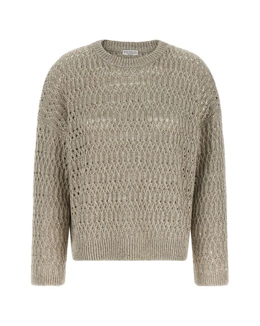 Brunello Cucinelli Gray 'dazzling Braids' Sweater