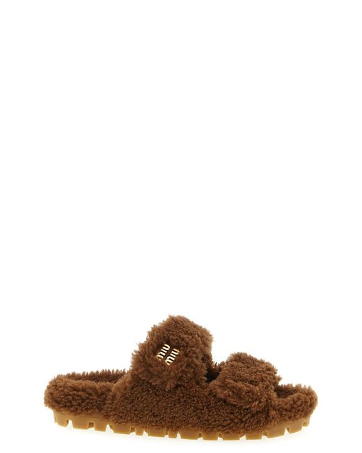 Miu Miu Brown Shearling Sandals
