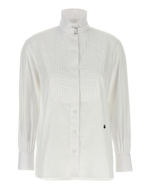 McQueen White Tuxedo Cotton Poplin Shirt With Pleated Plastron