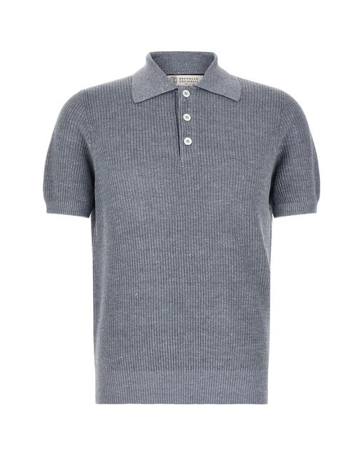 Brunello Cucinelli Gray English Half-ribbed Polo Shirt for men
